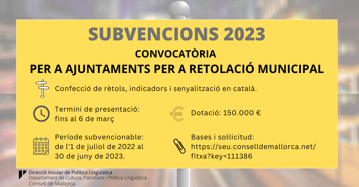 Subvencions per a ajuntaments per a retolació municipal 2023