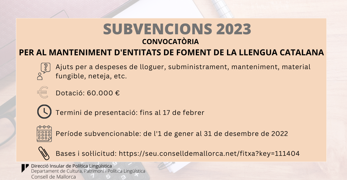 Ajuts per al manteniment d'entitats de foment de la llengua catalana 2023